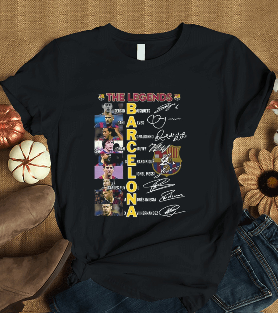 The Legends Barcelona Ronaldinho Sony Anderson Lionel Messi Xavi Hernandez David Villa Sergio Busquets T-Shirt