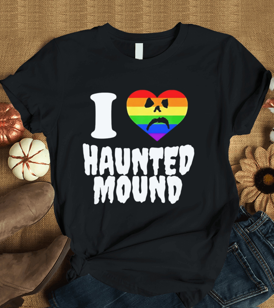 I Love Haunted Mound Rainbow Heart Face T-Shirt