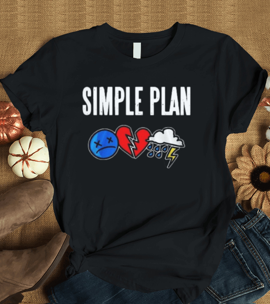 Simple Plan Tour 2026 Emojis Sad Face Broken Heart Storm Cloud T-Shirt