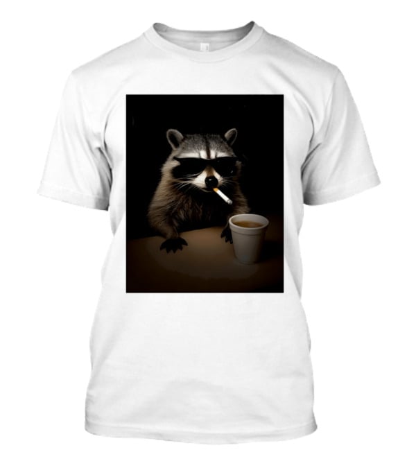Raccoon Drinking Coffee Smoking Cigarette Wearing Sunglasses T-Shirt
