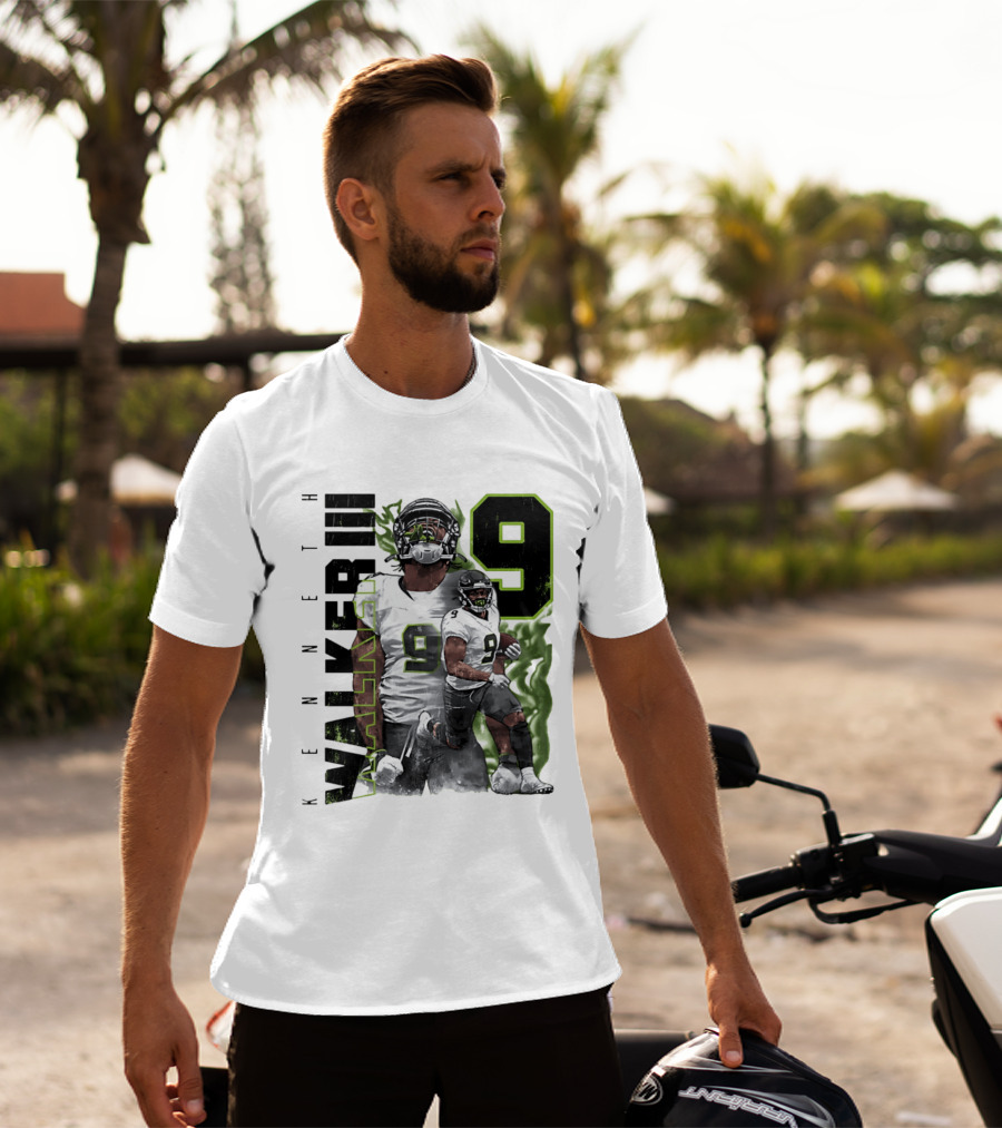 Kenneth Walker III Neon Aura Seattle Seahawks Number 9 T-Shirt