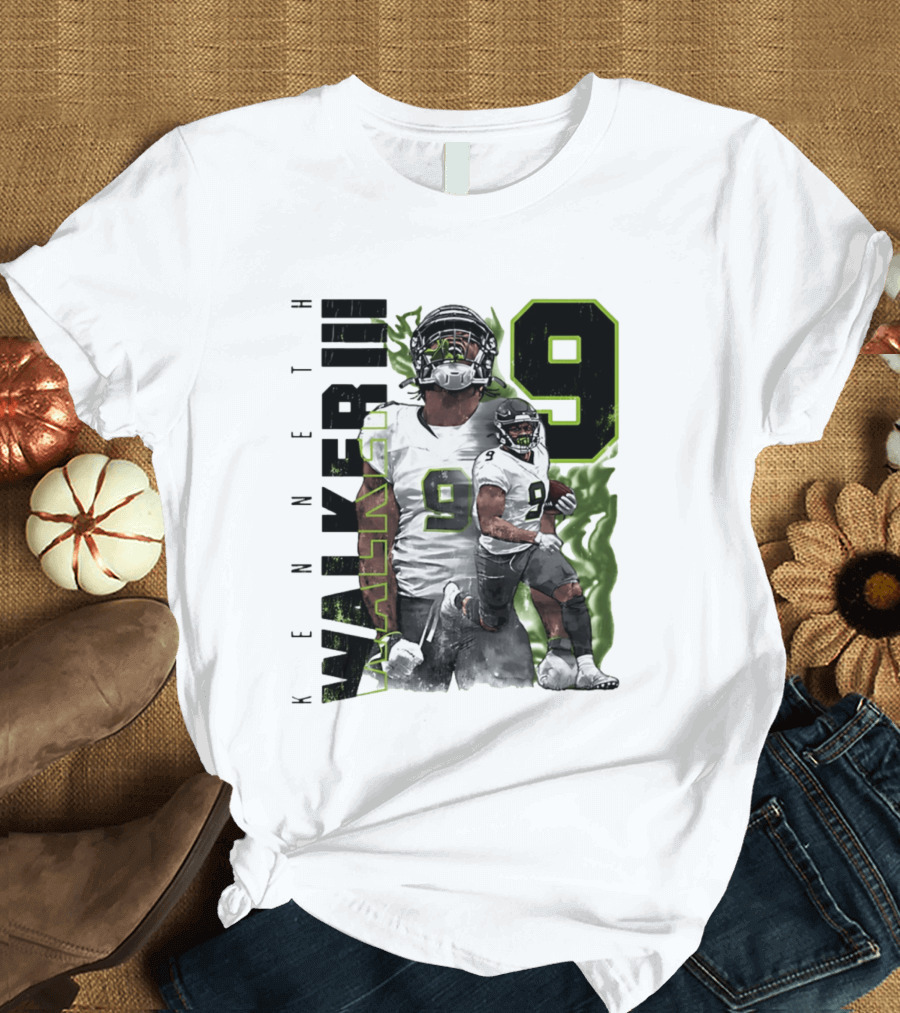 Kenneth Walker III Neon Aura Seattle Seahawks Number 9 T-Shirt