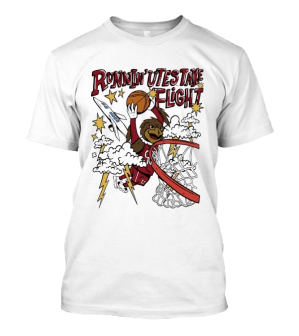 Runnin' Utes Take Flight Basketball Mascot Dunking With Clouds Lightning And Jet T-Shirt