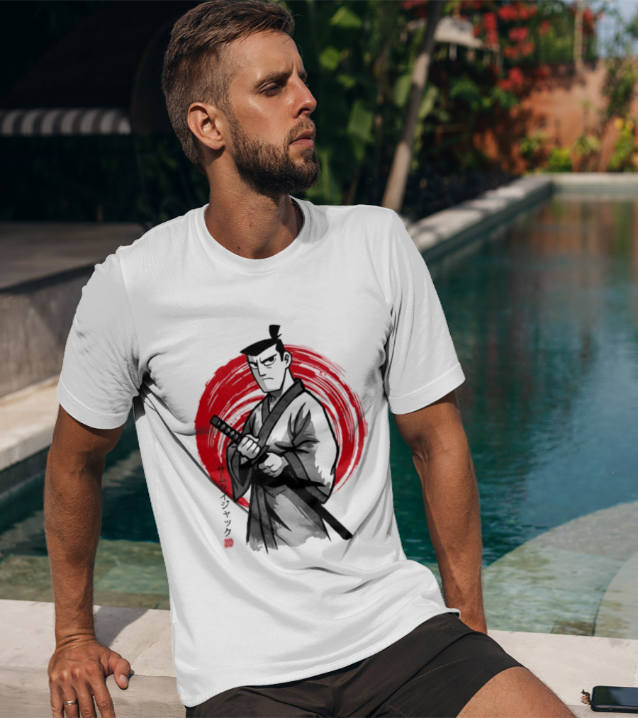 Samurai Jack Sumi E Art Red Circle Japanese Kanji T-Shirt
