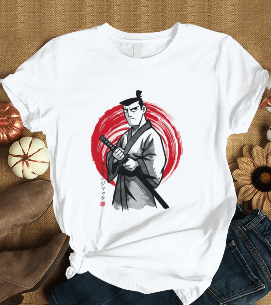 Samurai Jack Sumi E Art Red Circle Japanese Kanji T-Shirt