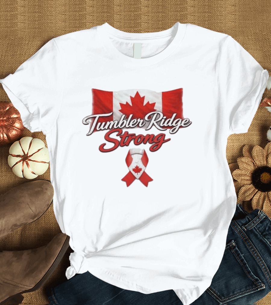 Tumbler Ridge Strong Canada Maple Leaf Ribbon T-Shirt