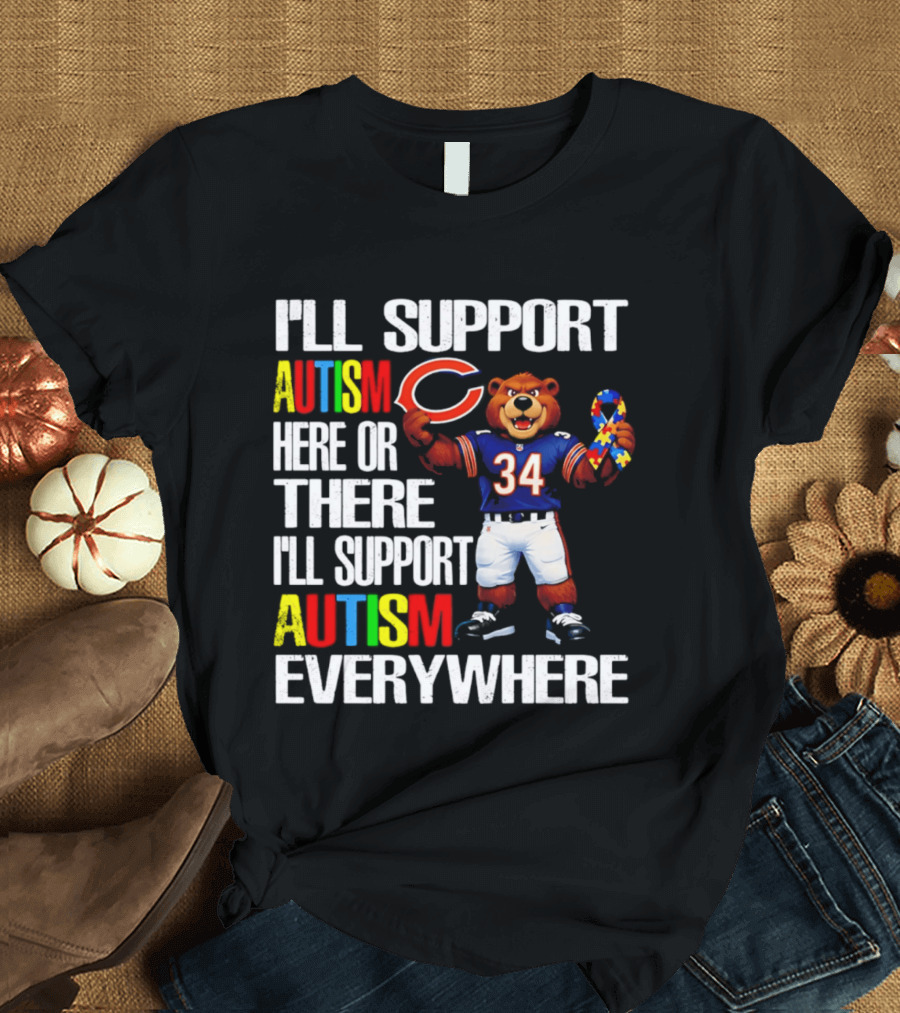 Chicago Bears Support Autism Awareness Everywhere Bear Mascot 34 T-Shirt