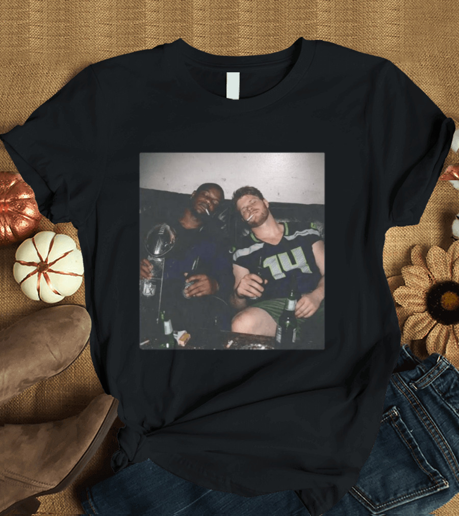 Lombardi Trophy Celebration With Jersey Number 14 NFL Players Drinking Smoking T-Shirt