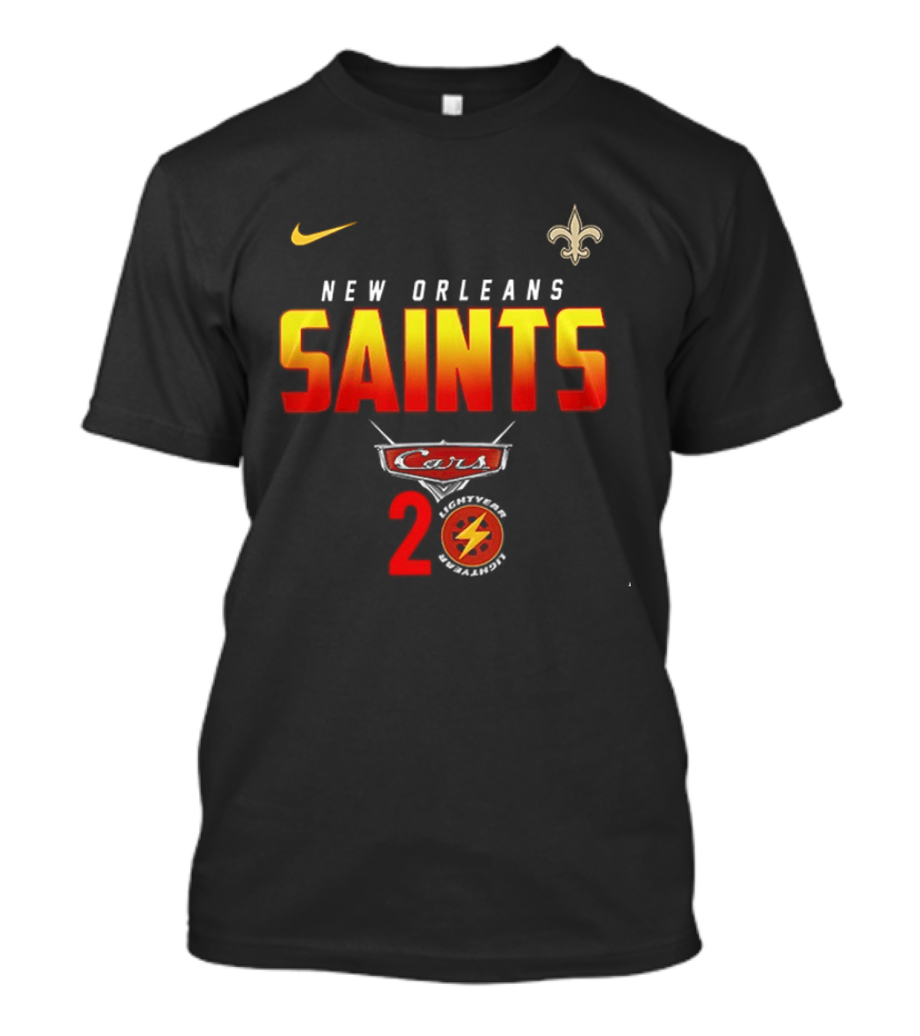 New Orleans Saints Cars 20th Anniversary Nike Fleur De Lis Lightning Bolt T-Shirt