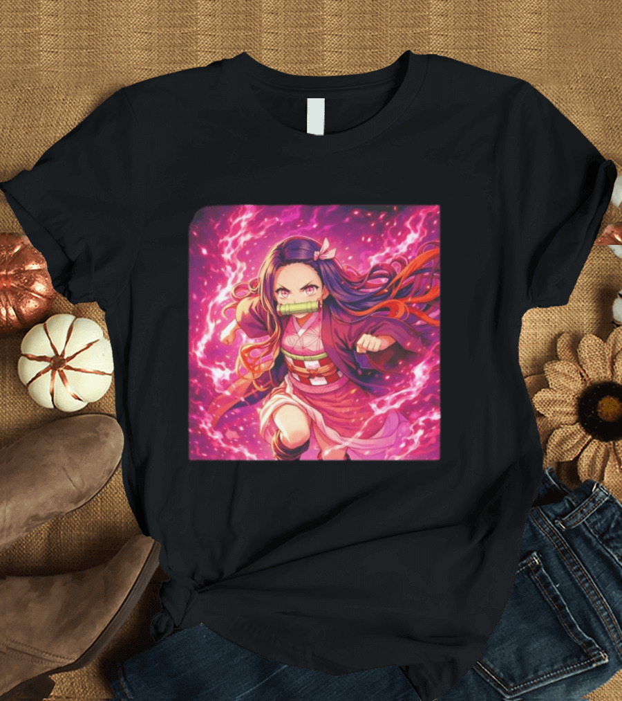Nezuko Kamado Pink Demon Lightning Aura Magic T-Shirt