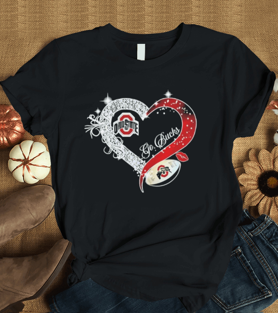 Ohio State Buckeyes Go Bucks Heart Shaped Iconic Red And White T-Shirt