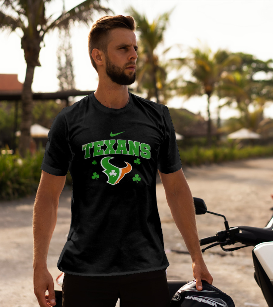 Houston Texans Irish Clover St. Patrick's Green Nike Fan Gear T-Shirt