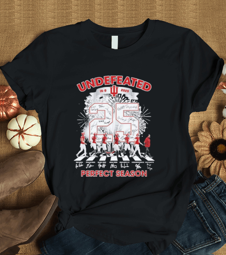 Undefeated Indiana Hoosiers 16 0 Perfect Season 2025 Abbey Road Signatures T-Shirt
