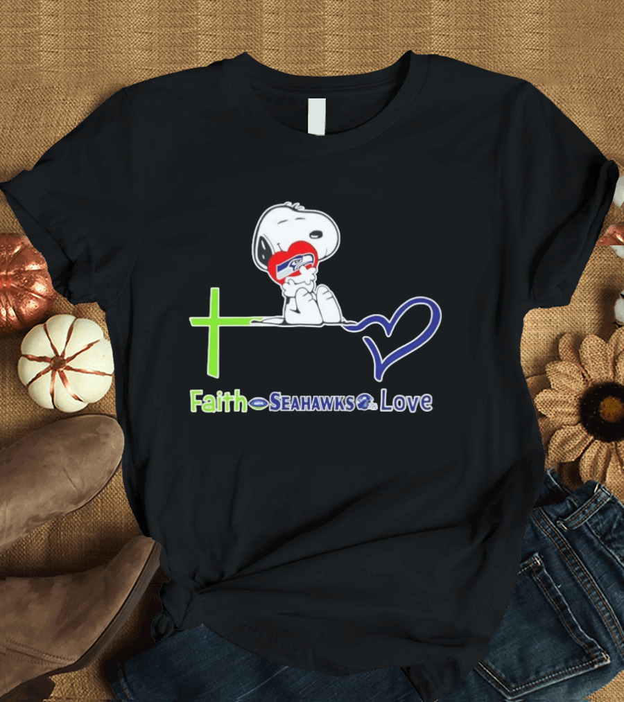 Faith Seahawks Love Snoopy Hugs Heart T-Shirt