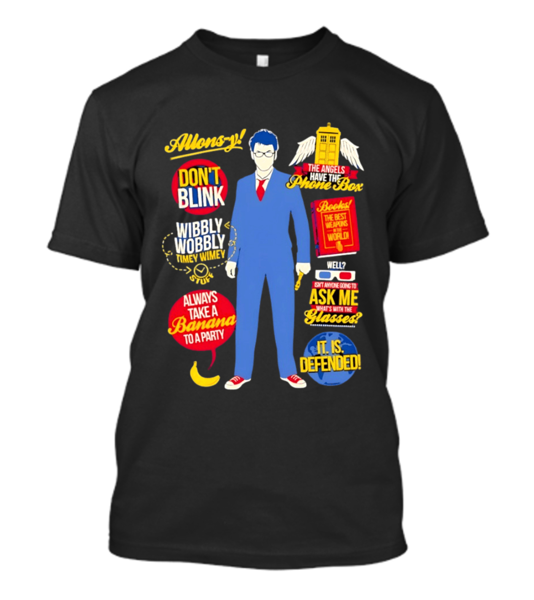 10th Doctor Quotes Wibbly Wobbly Timey Wimey Don't Blink TARDIS Banana T-Shirt