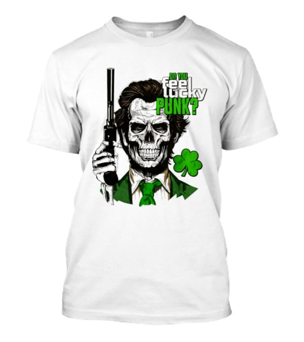 Do You Feel Lucky Punk Skull Gun Shamrock T-Shirt