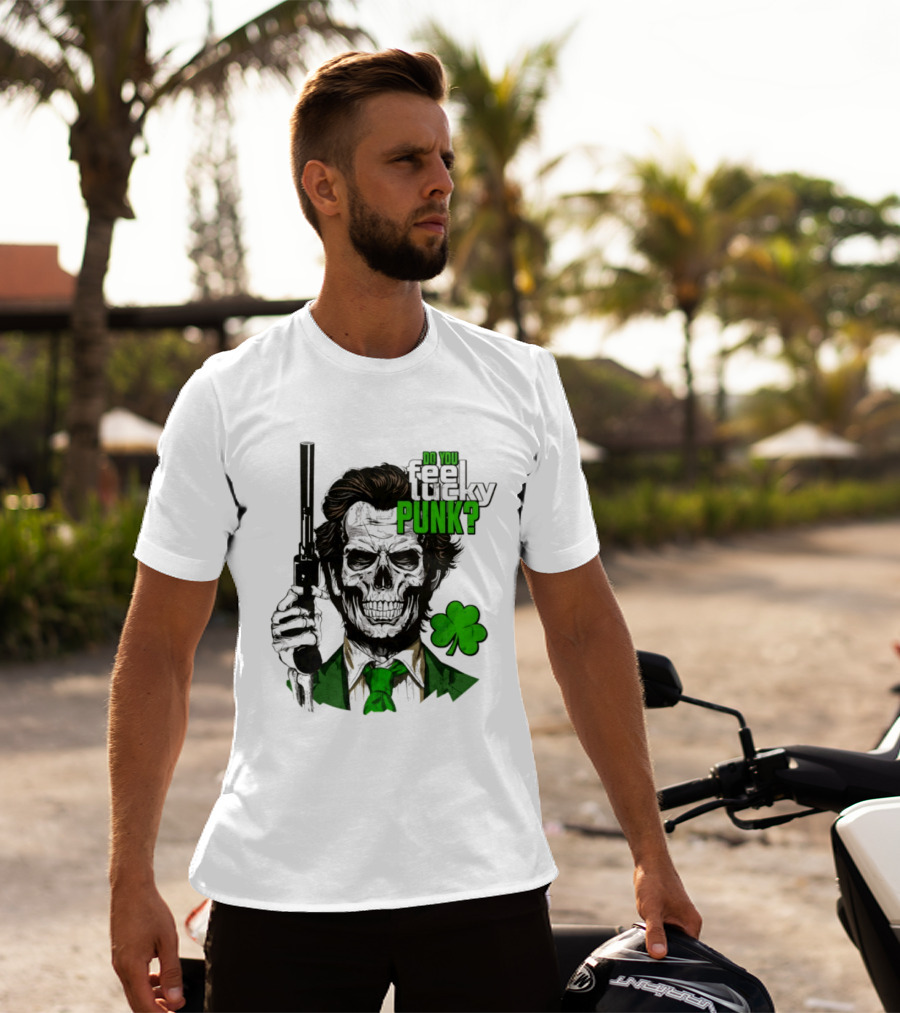 Do You Feel Lucky Punk Skull Gun Shamrock T-Shirt