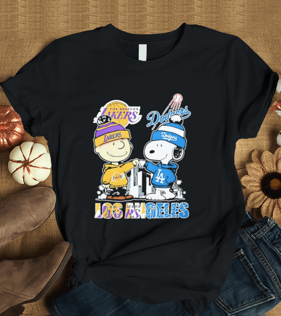 Snoopy Charlie Brown Los Angeles Lakers Dodgers Friendship Team Spirit T-Shirt