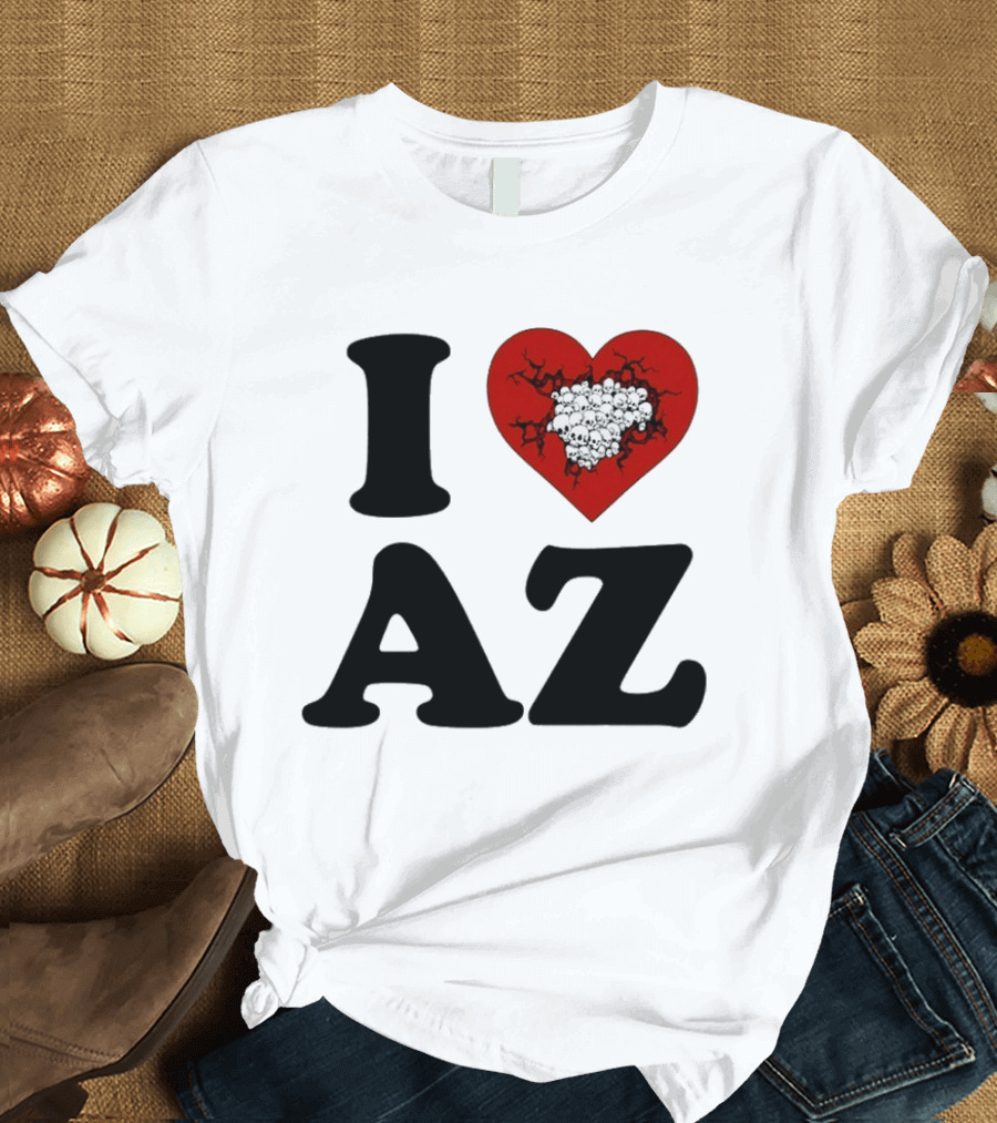I Heart AZ Skull Filled Red Heart T-Shirt