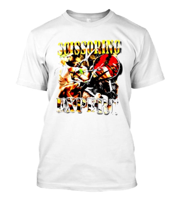 Scissoring Expert Vibrant Scissors Holding T-Shirt