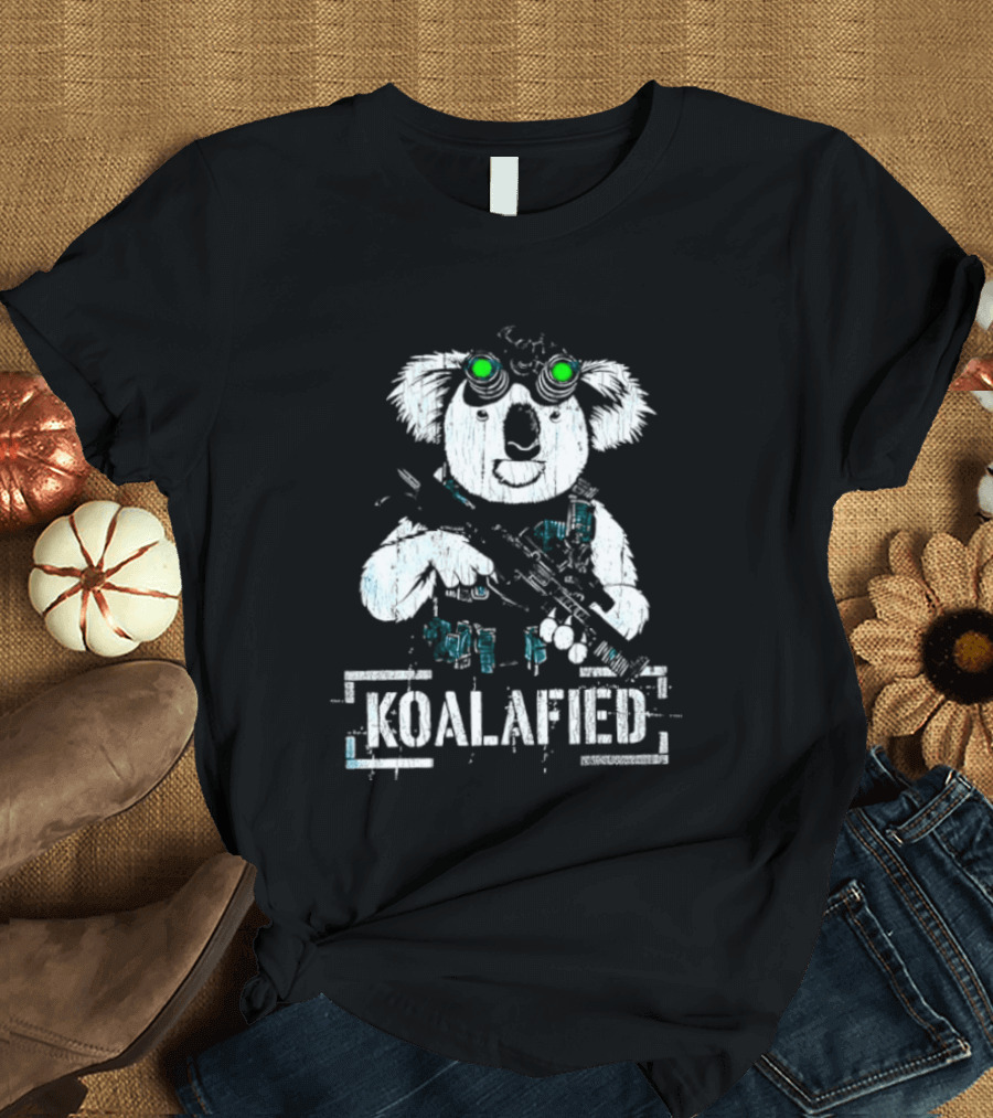 Koalafied Funny Koala With Gun And Green Goggles T-Shirt
