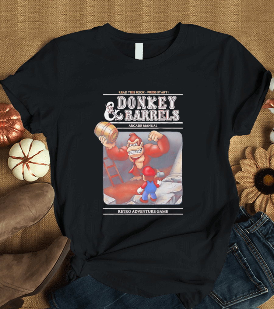 Read This Book Press Start Donkey And Barrels Arcade Manual Classic Video Game T-Shirt
