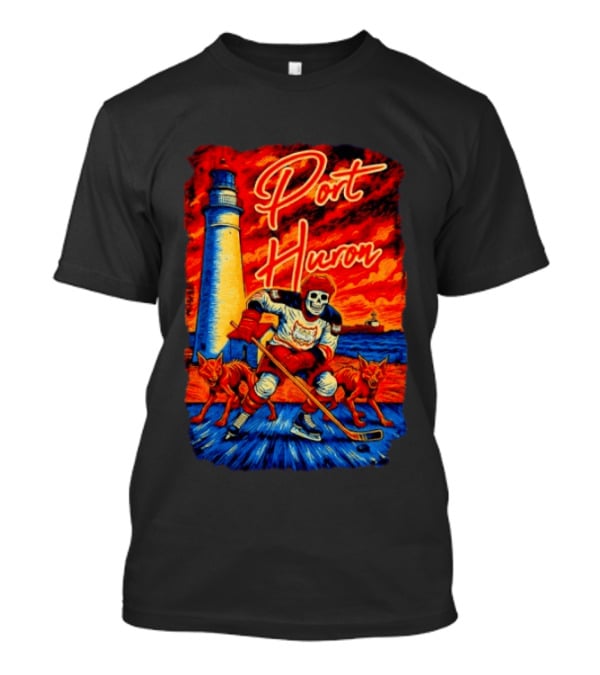 Port Huron Skeleton Prowlers Hockey With Lighthouse And Wolves T-Shirt