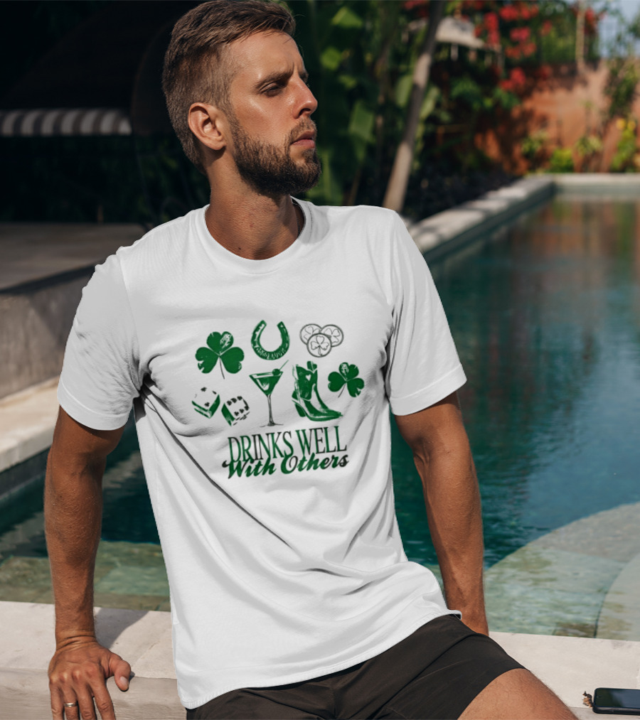 Drinks Well With Others Clover Horseshoe Dice Martini Boot T-Shirt