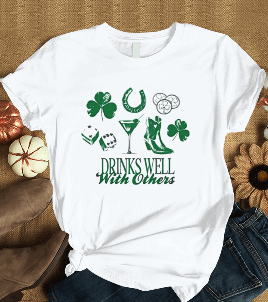 Drinks Well With Others Clover Horseshoe Dice Martini Boot T-Shirt