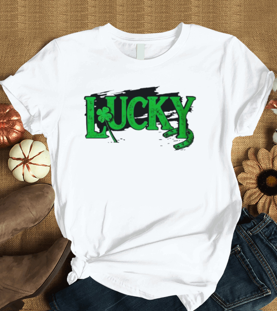Lucky Green Horseshoe And Shamrock St. Patrick's Day T-Shirt