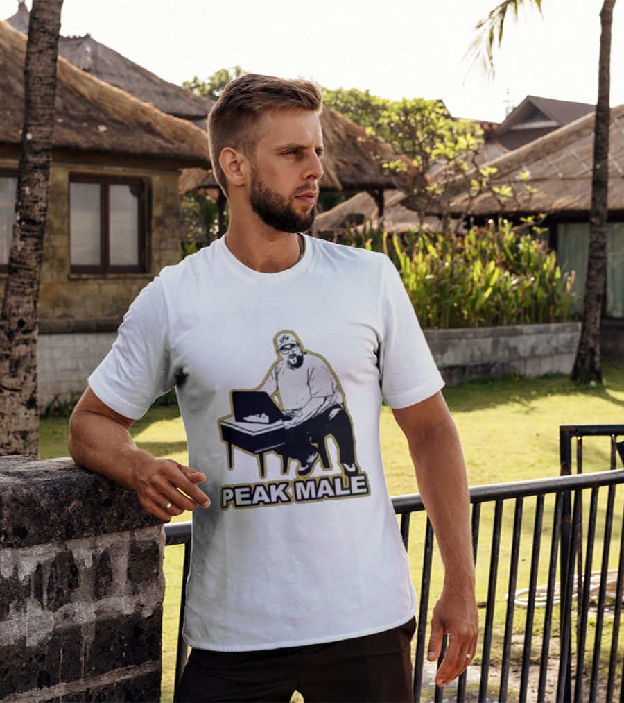 PEAK MALE Bearded Man Sitting At Desk Sketch T-Shirt