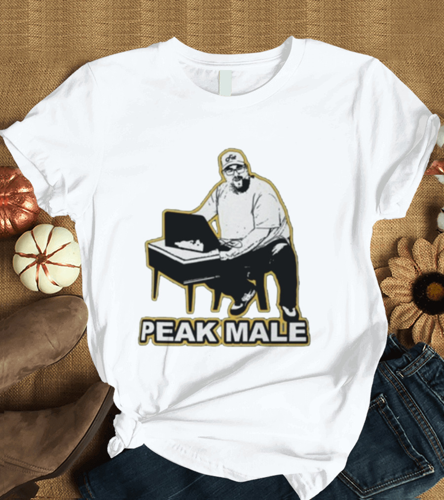 PEAK MALE Bearded Man Sitting At Desk Sketch T-Shirt