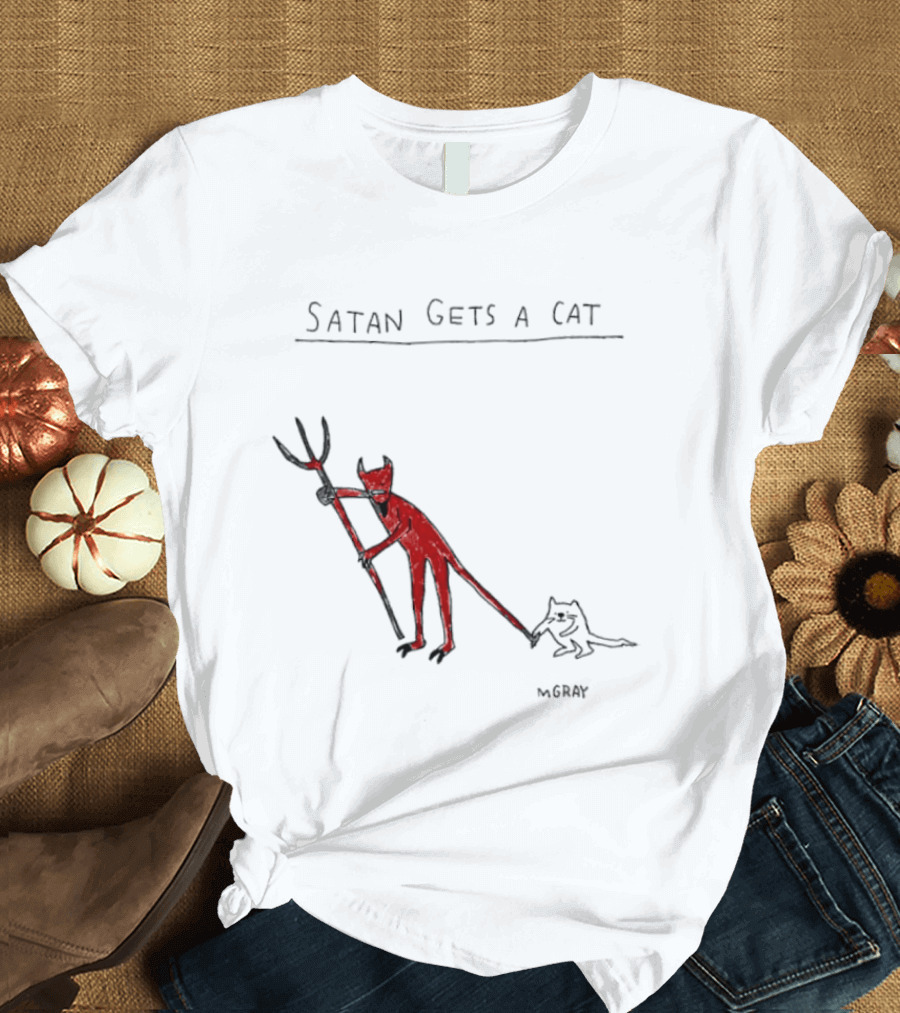 Satan Gets A Cat Devil Figure Pitchfork Drawing By The Oatmeal T-Shirt