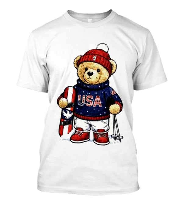 USA Teddy Bear Winter Olympics 2026 Skiing T-Shirt