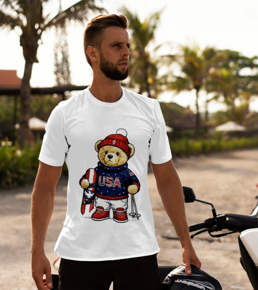 USA Teddy Bear Winter Olympics 2026 Skiing T-Shirt