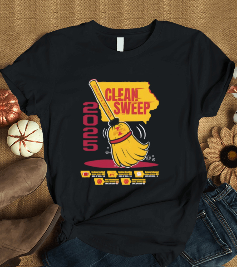 Iowa State Cyclones Clean Sweep 2025 Basketball Wrestling Volleyball Football T-Shirt