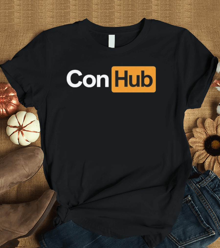 ConHub Parody Text On Orange And White T-Shirt