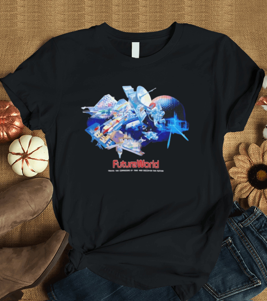 FutureWorld Time Travel Adventures Spaceship And Satellite Exploration T-Shirt