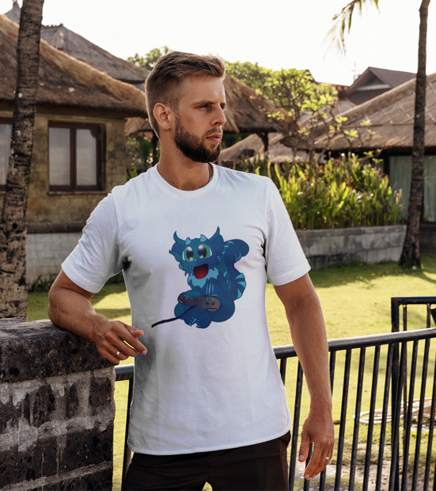ThaBeast Gamer Blue Creature Playing Controller T-Shirt