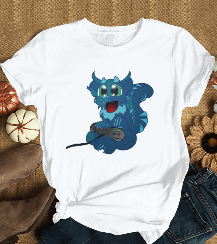ThaBeast Gamer Blue Creature Playing Controller T-Shirt