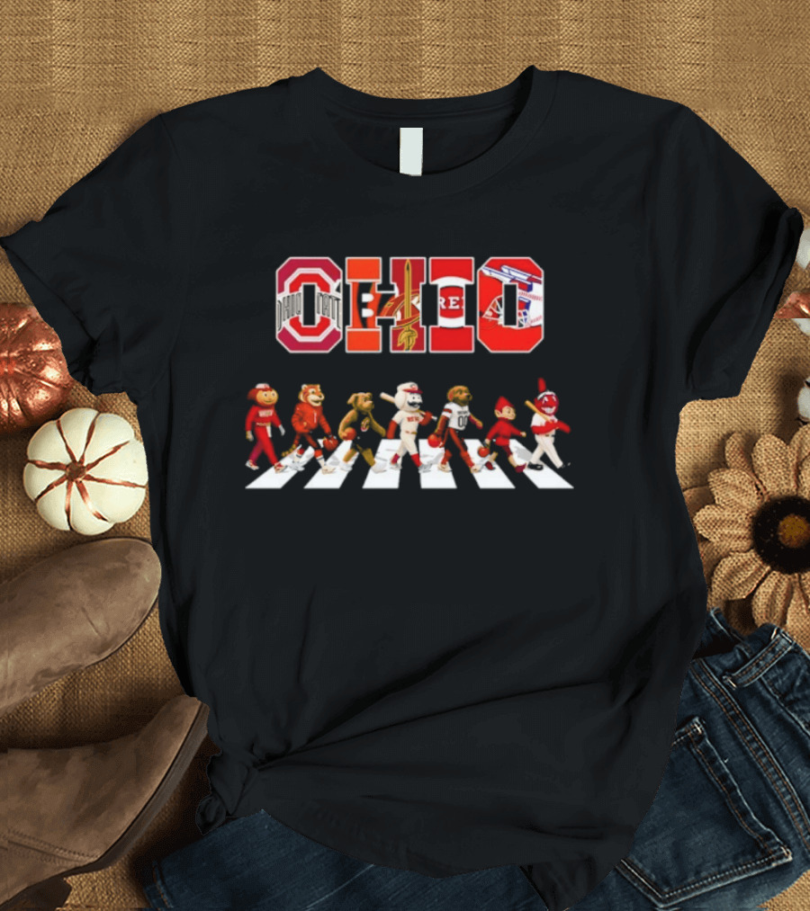 Ohio State Buckeyes Cleveland Cavaliers Cincinnati Reds Bengals Road Crossing T-Shirt
