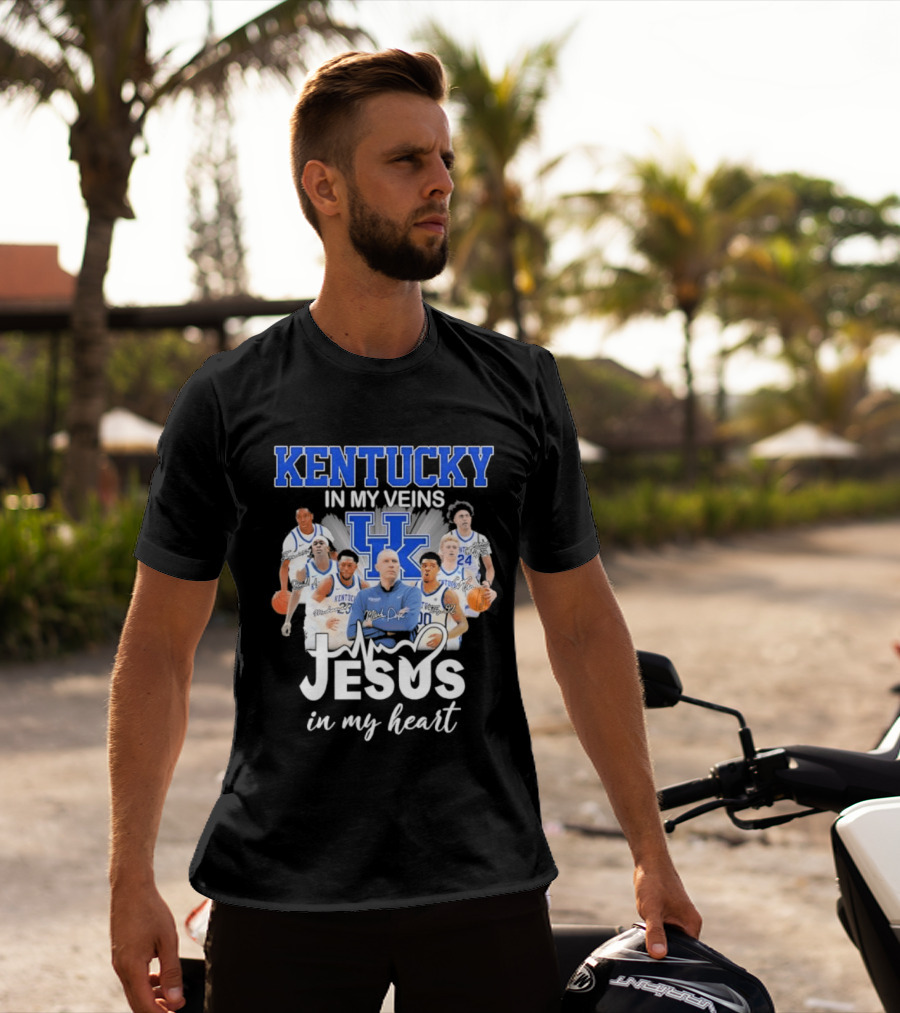 Kentucky Wildcats In My Veins Jesus In My Heart Basketball Coach Mark Pope Players T-Shirt