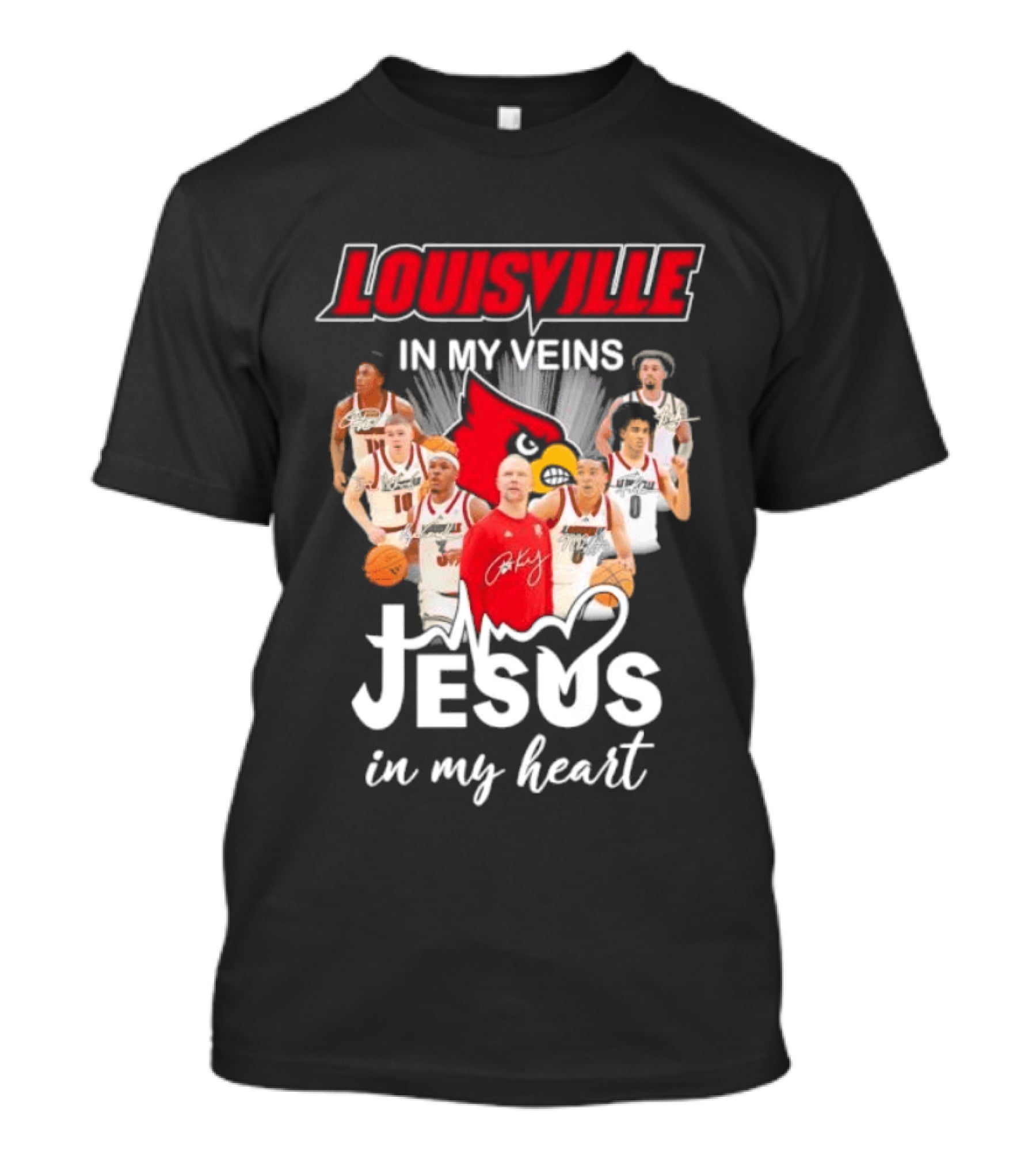 Louisville Cardinals In My Veins Jesus In My Heart Coach Pat Kelsey Players T-Shirt
