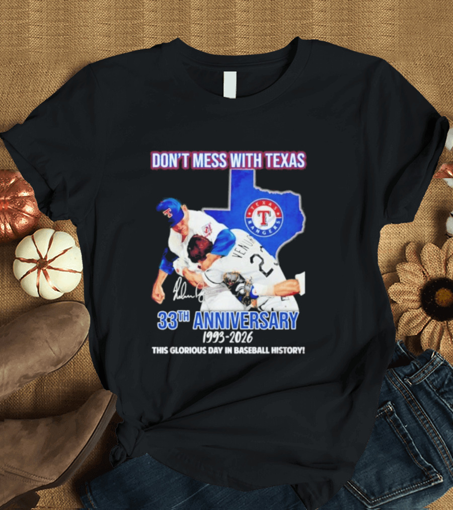 Nolan Ryan Robin Ventura Texas Rangers 33rd Anniversary 1993 2026 Baseball History T-Shirt