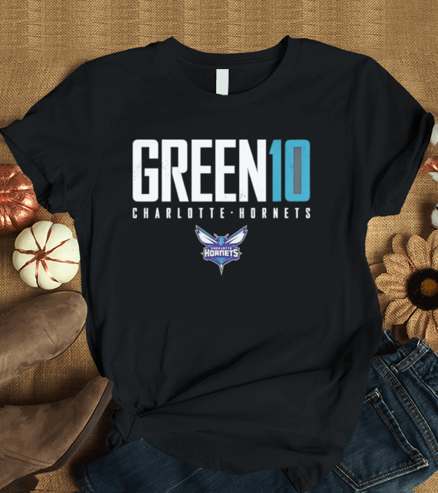 Green 10 Charlotte Hornets Basketball Iconic Number T-Shirt