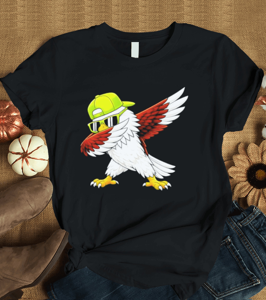 Sea Hawk Dabbing Bird In Neon Cap Football Fan Fun T-Shirt