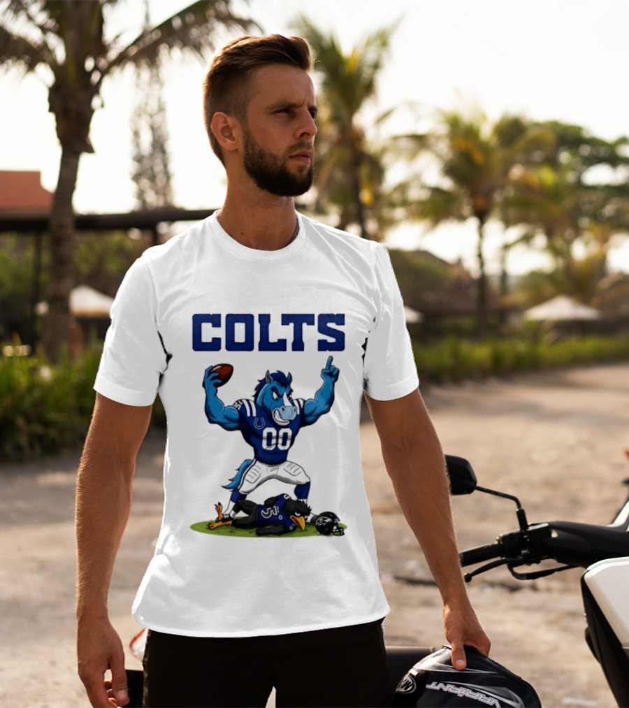 Indianapolis Colts Horse Mascot Defeats Baltimore Ravens Bird Rivalry Football Showdown T-Shirt