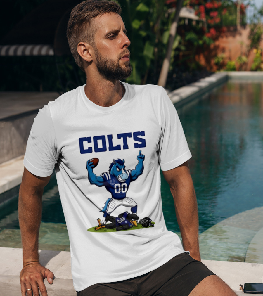 Indianapolis Colts Horse Mascot Defeats Baltimore Ravens Bird Rivalry Football Showdown T-Shirt