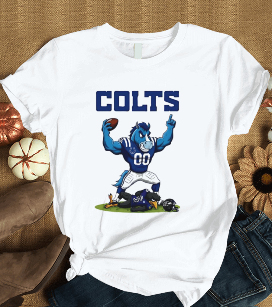 Indianapolis Colts Horse Mascot Defeats Baltimore Ravens Bird Rivalry Football Showdown T-Shirt
