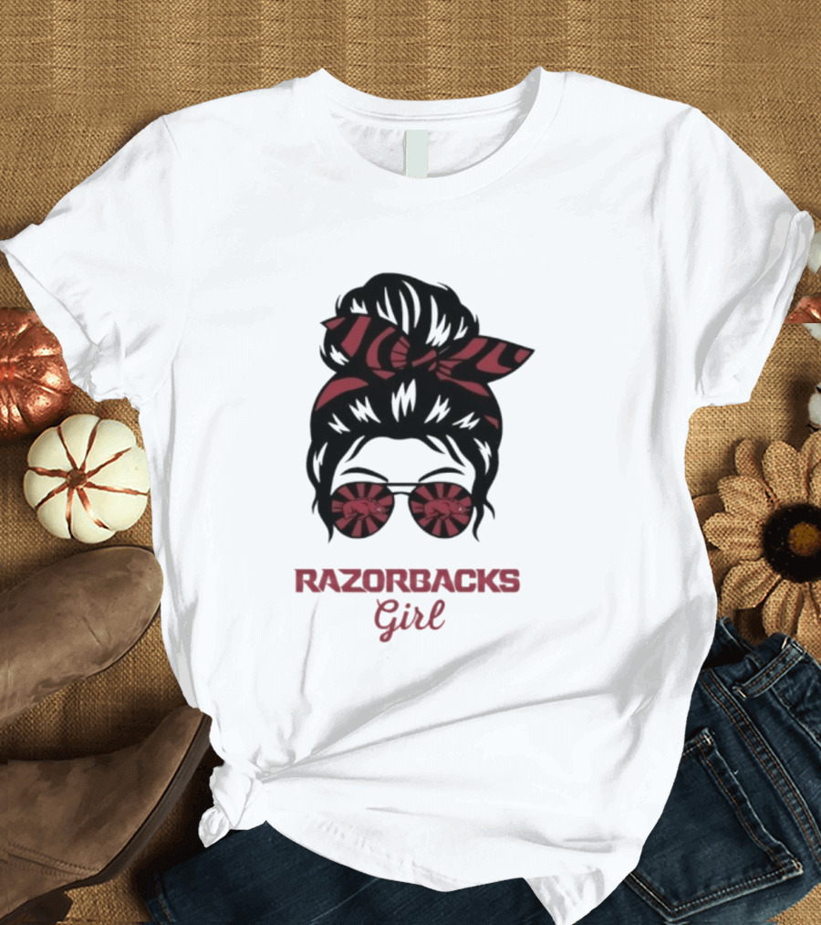 Razorbacks Girl Messy Bun Sunglasses T-Shirt